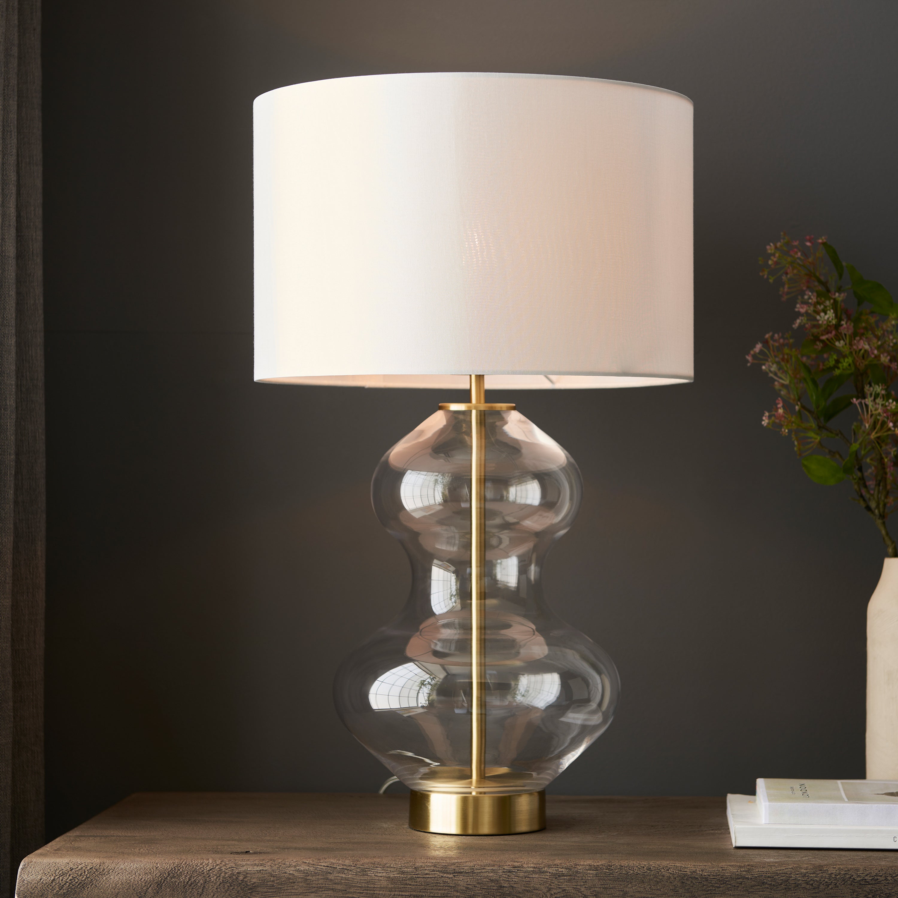 Tyro Brass & Clear Hourglass Shaped Table Lamp